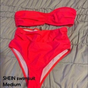 Hot pink SHEIN strapless high waisted bikini